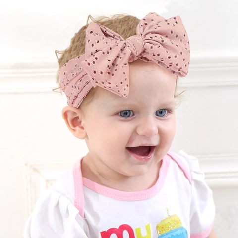 Baby Bow Headband Eyelet Breathable Hollow Fabric Solid Color Elastic Infant Toddler Hair Band Cute Kids Headwear Accessory