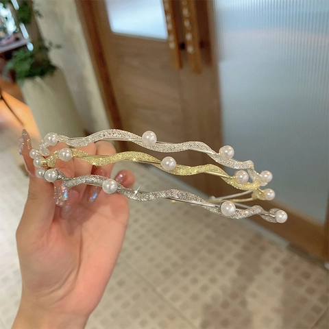 Wellenförmiges Stirnband Legierung Strass Künstliche Perlenimitat Französischer Retro Waldstil Elegantes Haaraccessoire Für Damen