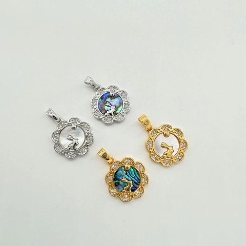 Rabbit Charm Pendant With Cubic Zirconia And Natural Shell Floral Design For DIY Necklace Bracelet Jewelry Making Accessories