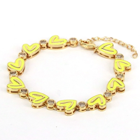 Enamel Heart Bracelet Gold Plated Copper With Colorful Cubic Zirconia Bohemian Fashion Adjustable Chain For Women