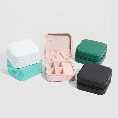 Portable Jewelry Box Travel Organizer For Rings Earrings Necklaces Zipper Storage Case Square Jewelry Display Box Women Gift