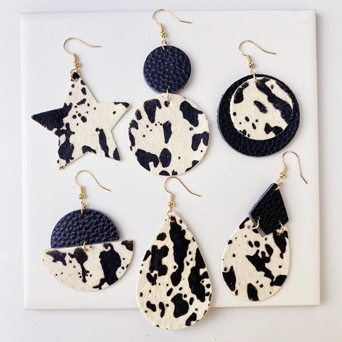 Orecchini Pendenti In Pelle Con Stampa Mucca Leopardo Zebra Per Donna Forme Geometriche Accessori Moda