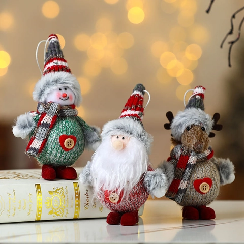 Adornos Colgantes De Navidad Tejidos Piel Sintética Papá Noel Muñeco De Nieve Reno Decoración Árbol Fiesta Hogar Espuma