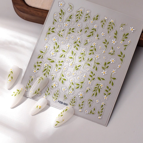 Autocollants Ongles 5D Relief Motifs Floraux Feuilles Auto-adhésif Imperméable Décoration Manucure DIY Femmes