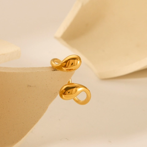 Anillo Abierto De Doble Gota De Agua Acero Inoxidable Chapado En Oro 18K Ajustable Pulido Diseño De Nicho Joyería Mujer