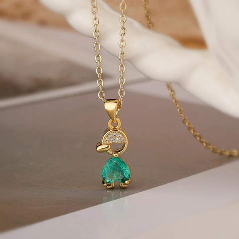 Collar Colgante De Niño Niña Circonita Corazón Cobre Chapado En Oro De 18K Pulido Brillante Cadena De Clavícula Joyería