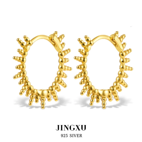 925 Sterling Silver Beaded Hoop Earrings For Women Minimalist Sunburst Radiating Geometric Ear Jewelry Gold Silver Plated