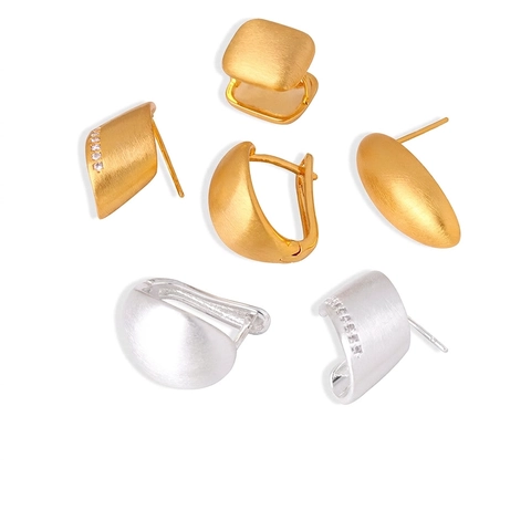 Modern Minimalist Copper Geometric Earrings Brushed Matte Finish Rhinestone Inlaid Gold Silver Stud Earrings For Women Accessory
