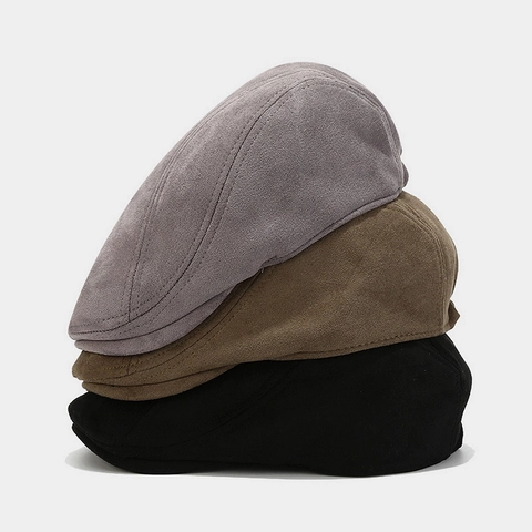 Vintage Μονόχρωμο Suede Επίπεδο Καπέλο Βρετανικού Στυλ Κοντό Γείσο Newsboy Καπέλο Για Άνδρες Γυναίκες Ζεστό Retro Καπέλο Ζωγράφου