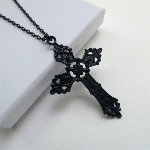 Collana Croce Gotica Grande Pendente In Lega Nero Stile Retro Punk Per Uomini Donne Accessorio Unisex