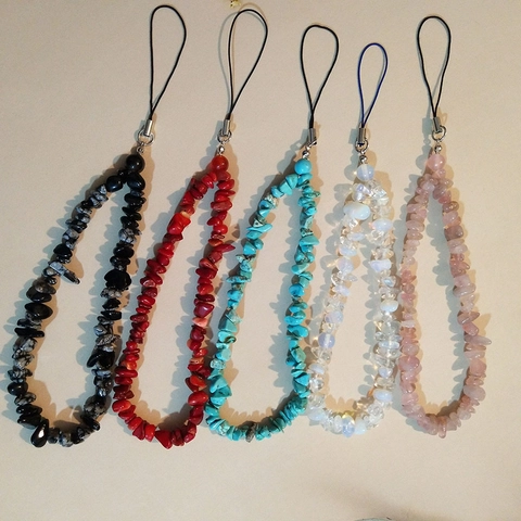 Cordino a Catena per Telefono in Pietra Naturale Corallo Frantumata Charm per Custodia con Perline Irregolari Boho per Donna