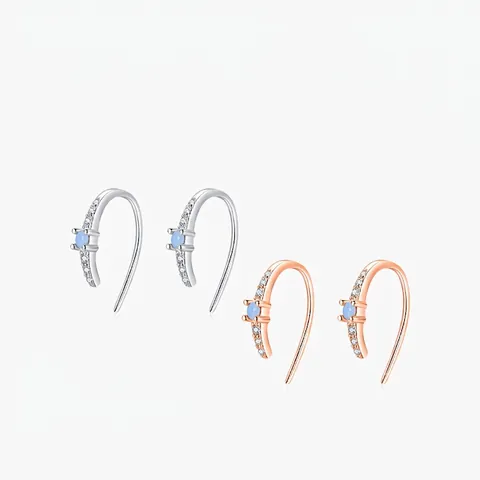 Minimalist 925 Sterling Silver Hook Earrings Fashionable Geometric Light Blue Round Zircon Inlaid Elegant For Women