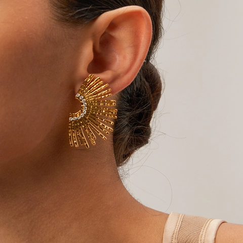 Sun Ray Geometrische Ohrstecker Edelstahl Mit Zirkonia Luxus Ins Stil Für Damen Nicht Verblassender Modeschmuck