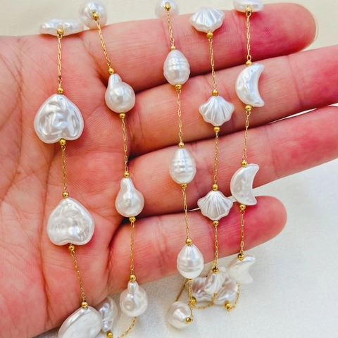 Summer Resort Style Copper Zirconia Artificial Pearl Pendant Necklace Gold Plated Moon Heart Shell Clover Crescent Moon Necklace For Women Jewelry