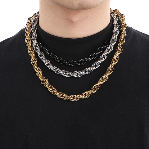 Collana A Catena A Corda In Acciaio Inossidabile Maglia Intrecciata Stile Hip Hop Punk Gioielli Unisex Lucidati