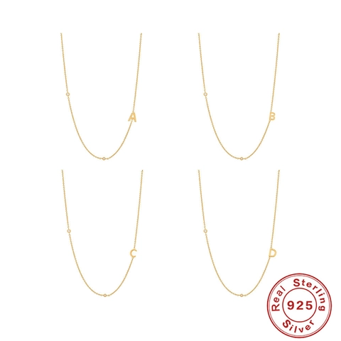 Initial Letter Necklace Women 925 Sterling Silver AAAAA Zirconia Minimalist Elegant Alphabet Pendant Jewelry