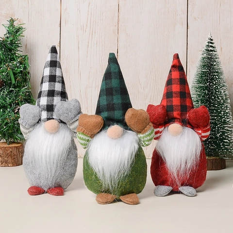 Poupée de Gnome de Noël Écossaise Faite à Main Sans Visage Couvrant Yeux Ornement de Table Noël Forêt Vieil Homme