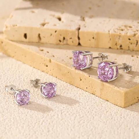 Violet Zircon Stud Earrings With 925 Sterling Silver Earring Post Round Cut Minimalist Elegant Jewelry For Women