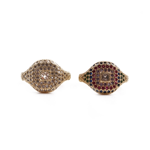 Anillo De Sello Hip Hop Para Hombres Mujeres Cobre Bañado En Oro Zirconia Cúbica Cuadrada Iced Out Micro Pavé Joyería Vintage Ajustable