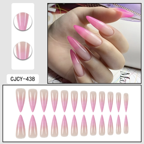 Stiletto Press On Nails Lang Glänzend Rosa Nude Ombre Gradient Elegante Künstliche Fingernägel Für Damen Maniküre