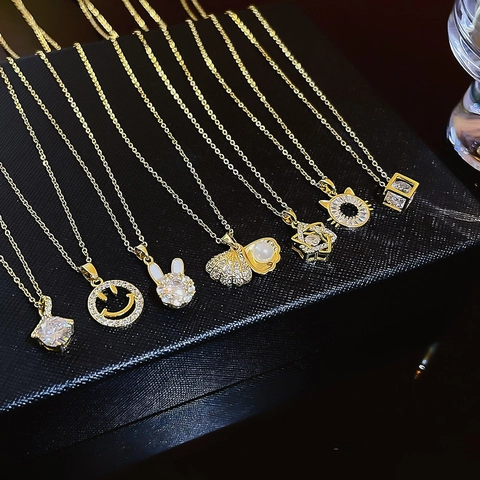 Titanium Stalen Hanger Ketting Voor Vrouwen Luxe Zirkoon Vlinder Hart Ster Vorm Koningin Kroon Sieraden Cadeau