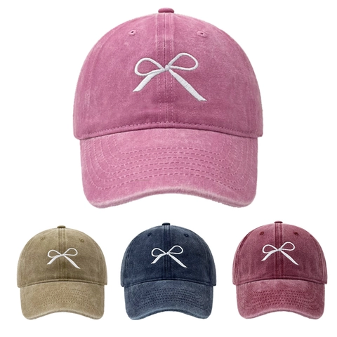 Baseballkappe Aus Gewaschener Baumwolle Mit Schleifenstickerei Vintage Sonnenschutz Verstellbar Für Damen