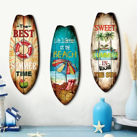 Targhe Da Parete In Legno Con Tavola Da Surf Spiaggia Estiva Segnale Decorativo Tema Oceano Vintage Per Casa Bar Ristorante