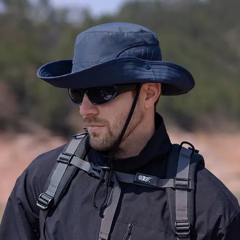 Wide Brim Bucket Hat Men Outdoor Sun Protection Breathable Mesh Foldable Fisherman Hat Hiking Fishing