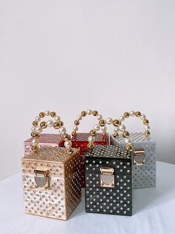 Luxury Acrylic Box Clutch Evening Bag With Rhinestone And Artificial Pearl Handle Marble Texture Handbag For Women Wedding Party