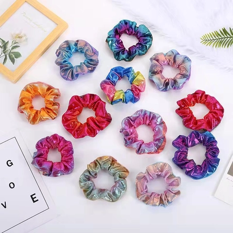 Irisierende Metallic Scrunchies Gradient Laser Stoff Große Haargummi Elastisches Stirnband Glänzende Pferdeschwanzhalter