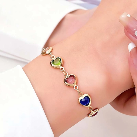 Heart Zircon Colorful Jewelry Alloy Plated Chain Bracelet Necklace Anklet Sweet Ins Style Accessories For Women