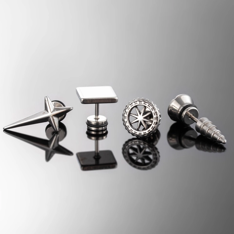 Pendientes De Botón Punk Industrial Acero Inoxidable Geométrico Cruz Engranaje Cuadrado Cónico Piercing Joyas Para Hombre Mujer