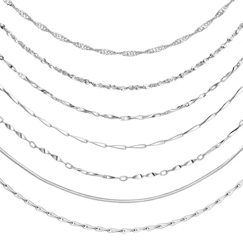 925 Sterling Silver Chain Necklace For Women Thin S925 Box Water Wave Chopin Link Clavicle Choker Minimalist Jewelry