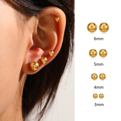 Minimalist Round Ball Stud Earrings Stainless Steel Geometric Commute Style Fashion Jewelry For Women