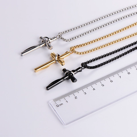 Minimalist Stainless Steel Wrapped Cross Pendant Necklace With Box Chain Fashion Jewelry For Men Women Daily Accessory Gift