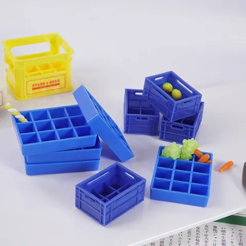 Miniature Simulation Beer Crate Beverage Storage Basket Dollhouse Kitchen Food Play Plastic Model Desktop Decoration
