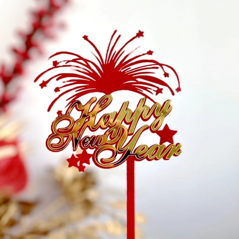 Acrylic Happy New Year 2026 Cake Topper Mirror Red Gold Festive Party Decoration Dessert Insert Star Firework