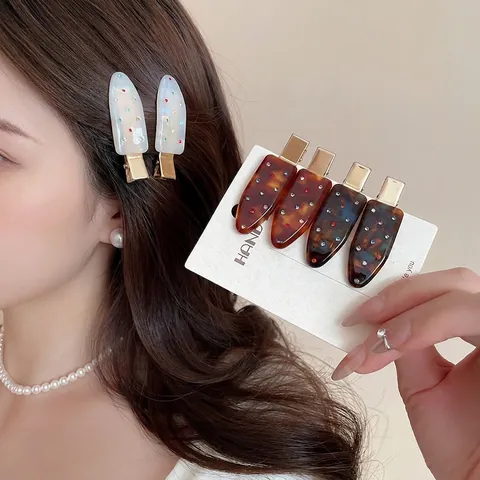 Retro Acryl Haarklammer Mit Bunten Strasssteinen Schildpatt Entenschnabel Clip Für Frauen Einfache Elegante Haaccessoires