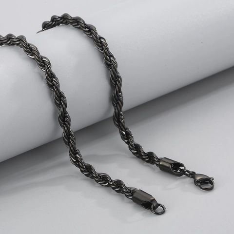 Stainless Steel Rope Chain Necklace Black Electroplated Hip Hop Style Twist Link Fashion Jewelry For Men And Women