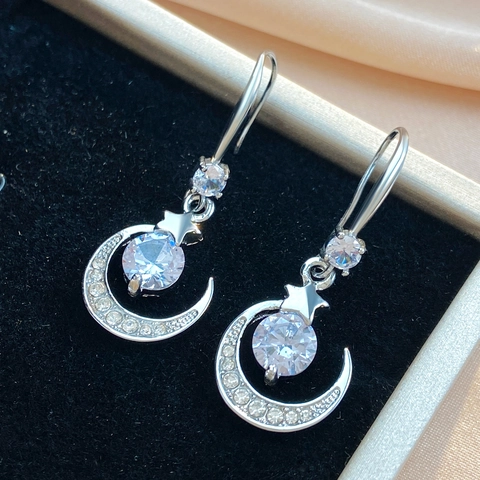 Ins Stil Legierung Strass Stern Mond Ohrringe Anhänger Halskette Kreative Geometrische Mode Schmuck Für Damen Geschenk