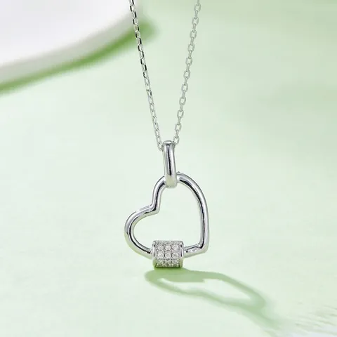 S925 Sterling Silver Heart Pendant Necklace With Moissanite Micro Pave Elegant Fine Jewelry For Women