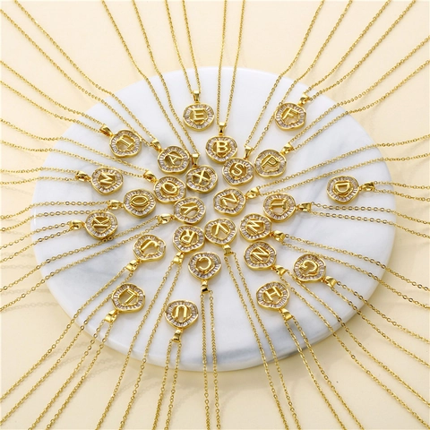 Collana Con Pendente Lettera Iniziale Placcata Oro Acciaio Inossidabile Zircone Intarsiato Ciondolo Tondo Per Donna