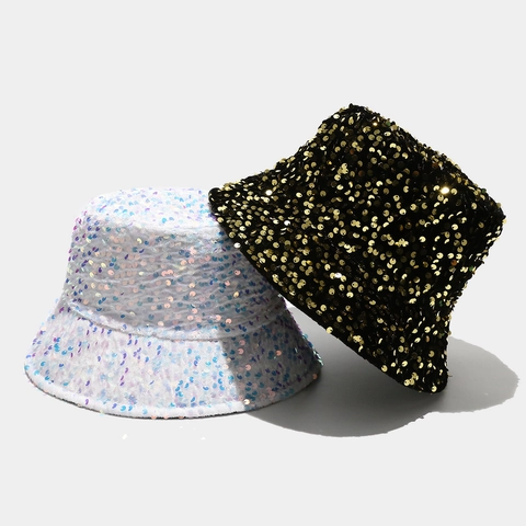Pailletten Vissershoed Glitter Glanzend Polyester Zonbescherming Opvouwbaar Party Mode Hoofddeksels Voor Dames