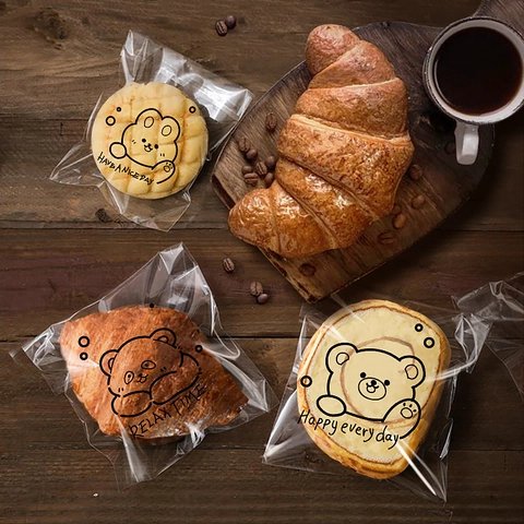 Transparente Selbstklebende Verpackungsbeutel Mit Cartoon-Bären Für Brot Kekse Lebensmittelqualität OPP-Kunststoff Backen Geschenktüten