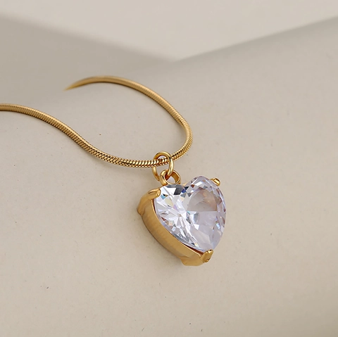 Collar Colgante Corazón Acero Inoxidable Circonita Incrustada Cadena Serpiente Joyería Elegante Minimalista Para Mujer Regalo