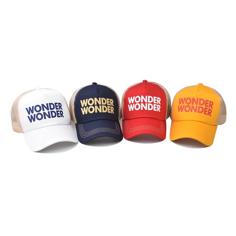 Unisex Cotton Trucker Hat Mesh Back Baseball Cap With Wonder Letter Print Adjustable Snapback Outdoor Sun Protection