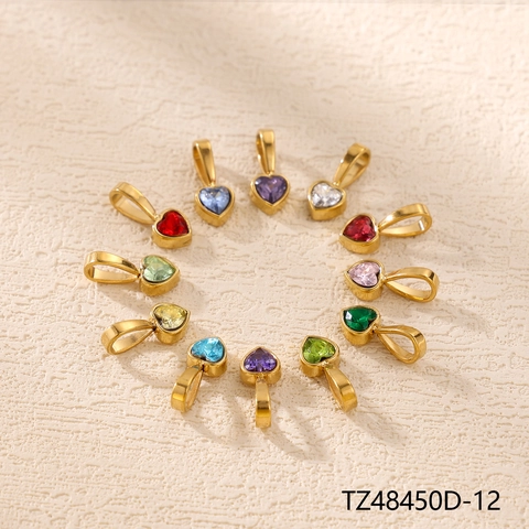 Colorful Cubic Zirconia Heart Square Charms Stainless Steel Pendants Jewelry Making DIY Birthstones For Necklace Bracelet