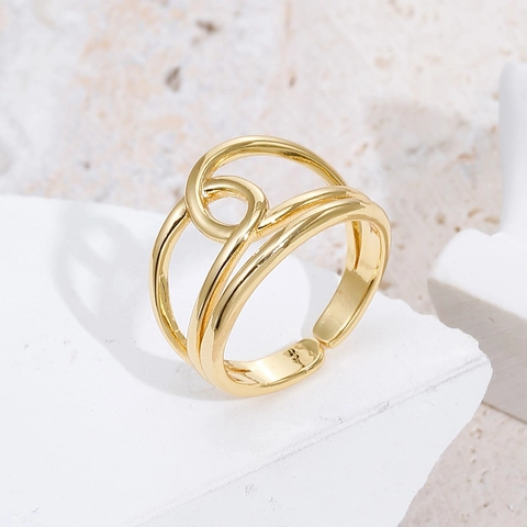Minimalistischer Hohler Geometrischer Offener Ring 18 Karat Vergoldetes Kupfer Mehrlagig Verstellbar Damen