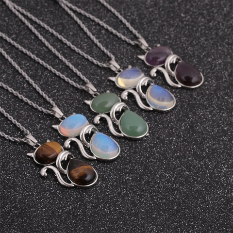 Cat Pendant Necklace Stainless Steel Alloy Inlaid Gemstone Animal Hip Hop Jewelry Vintage Style For Men Women