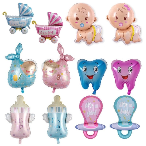 Aluminum Foil Balloons Cute Cartoon Baby Milk Bottle Stroller Tooth Shapes For Baby Shower Gender Reveal Party Decorations